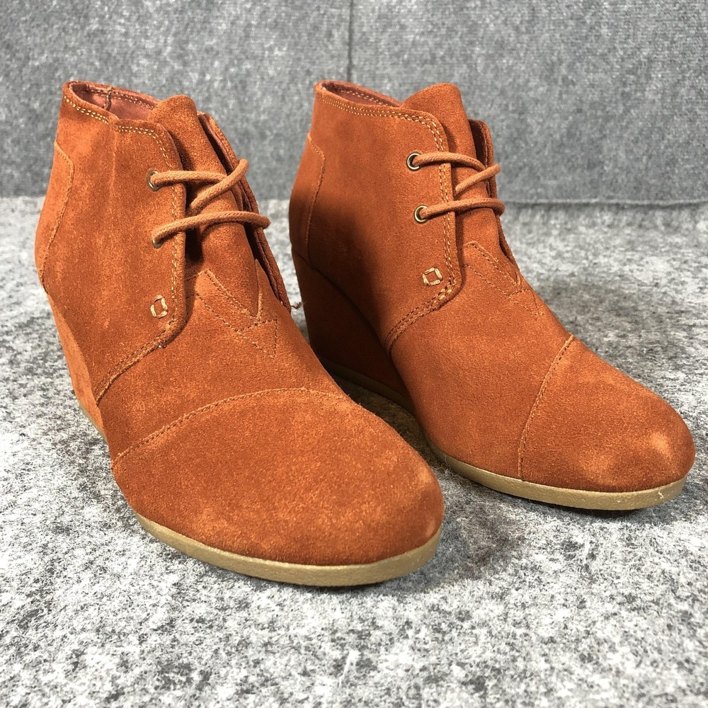 TOMS Boots‎ Womens Size 9 Orange Suede Desert Wedge Lace Up Ankle Booties Shoes